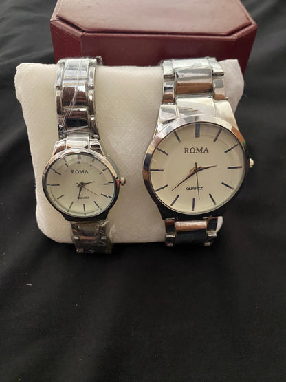 ROMA Silver Couple Watch Set – His & Hers Quartz Watches