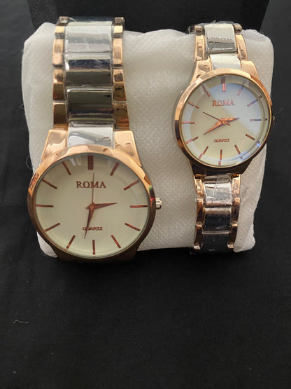 ROMA Rose Gold Couple Watch Set – His & Hers Quartz