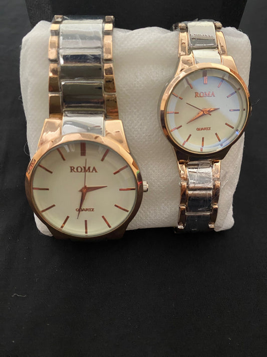 ROMA Rose Gold Couple Watch Set – His & Hers Quartz