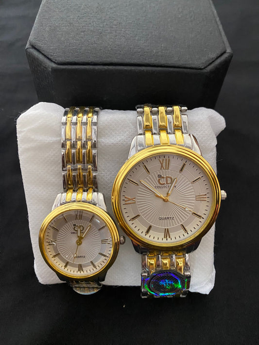 CD Collection Couple Watch Set – Quartz | Gold & Silver Design
