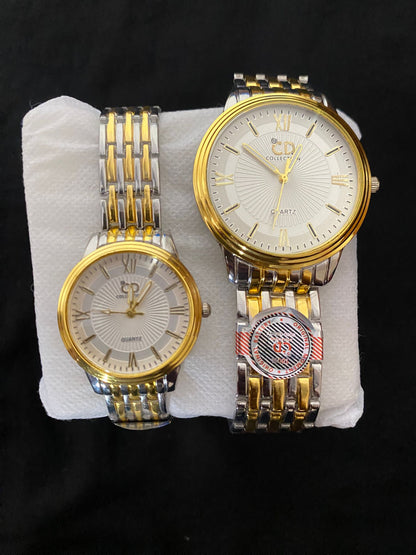 CD Collection Couple Watch Set – Quartz | Gold & Silver Design